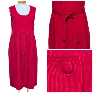 Vtg Appleseeds Pinwale Corduroy Sz LP Overall Jumper Dress Red Pinafore Buttons